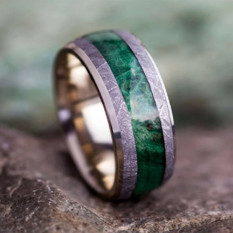 Meteorite & Green Wood Men's Wedding Band