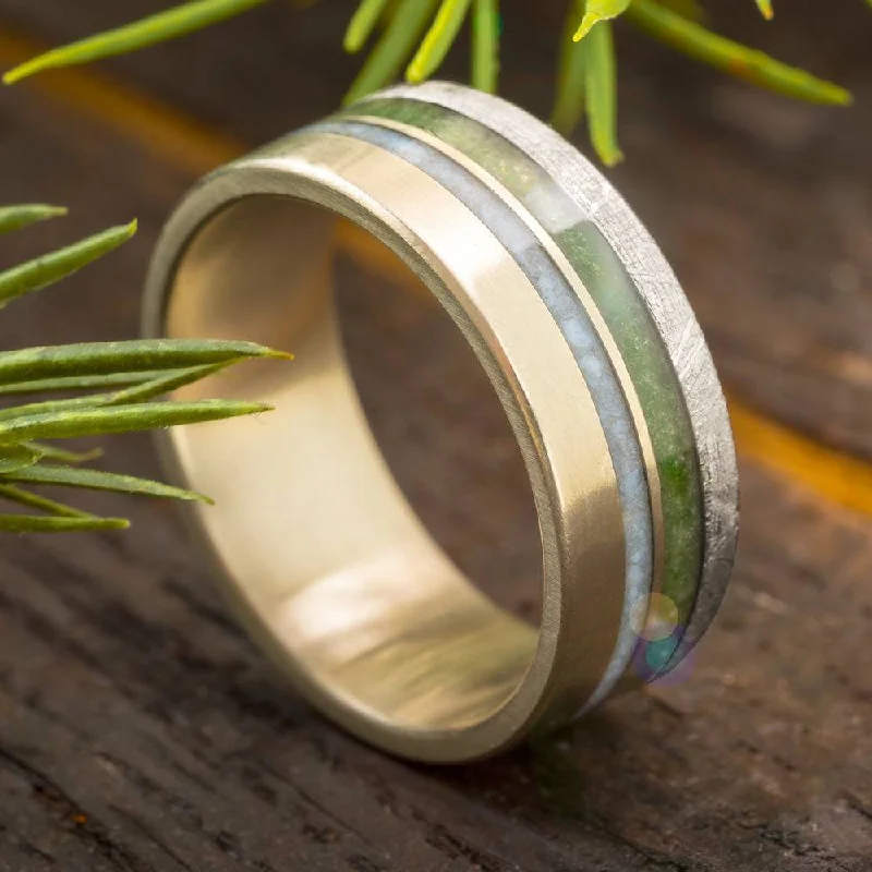 White Gold Birthstone Ring with Meteorite