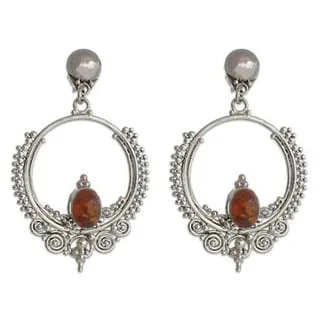 NOVICA Sterling Silver 'Temple of Light' Amber Dangle Earrings