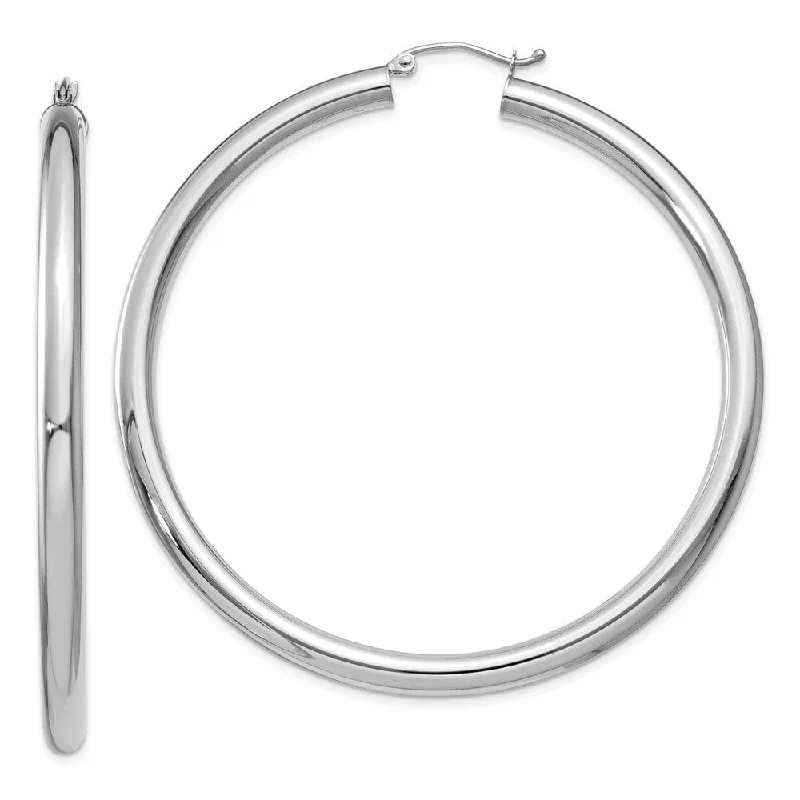 Diamond2Deal 14K White Gold Lightweight Round Hoop Earrings (L-60 mm, W-4 mm)