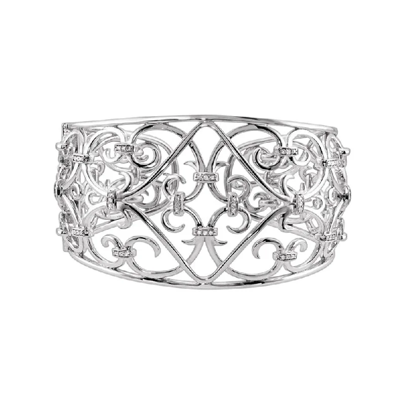 Sterling Silver Diamond Open Scroll Cuff Bracelet