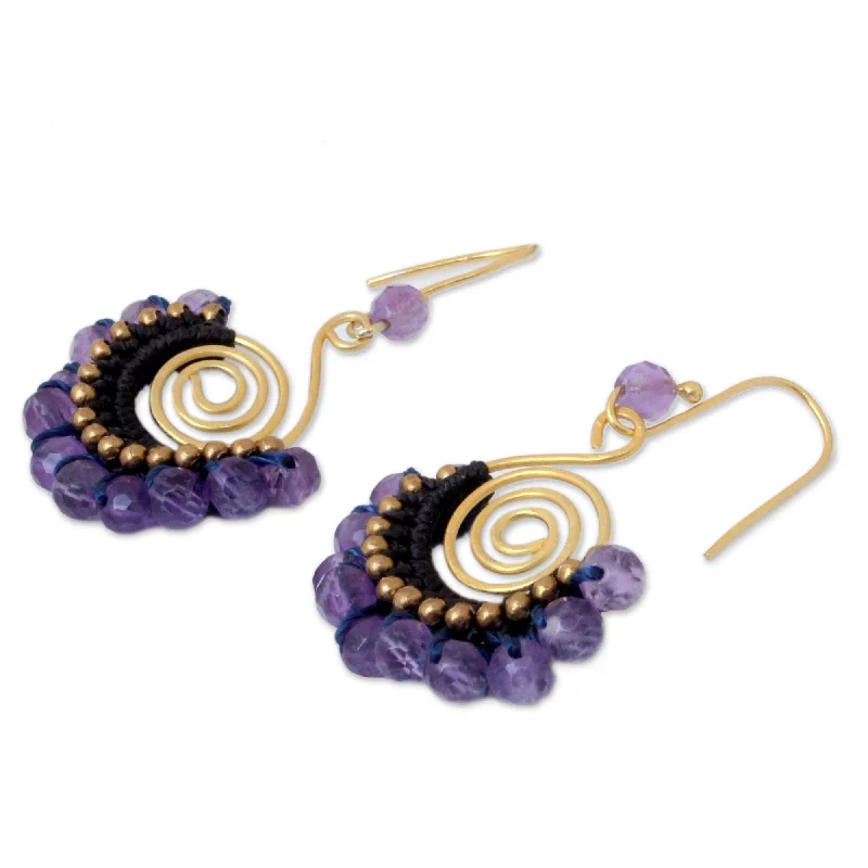 Handmade Gold Overlay and Brass 'Lilac Kiss' Amethyst Earrings (Thailand) - 1.6*1.2