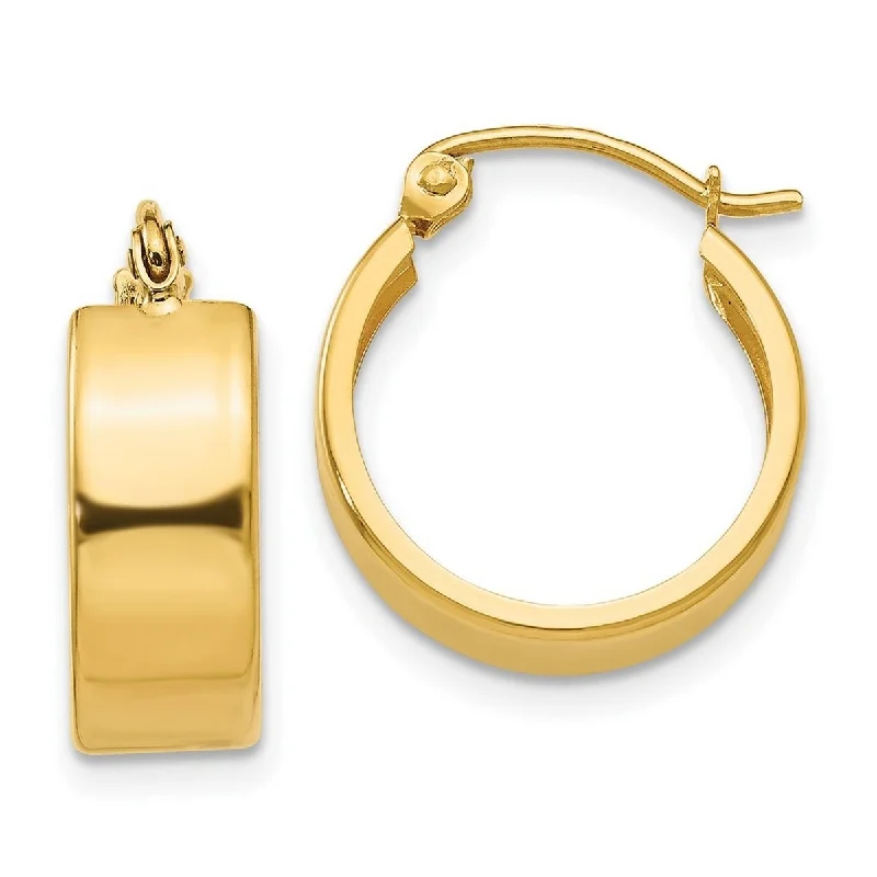 Curata 14k Yellow Gold Polished Wide Flat 14x6mm Hoop Earrings