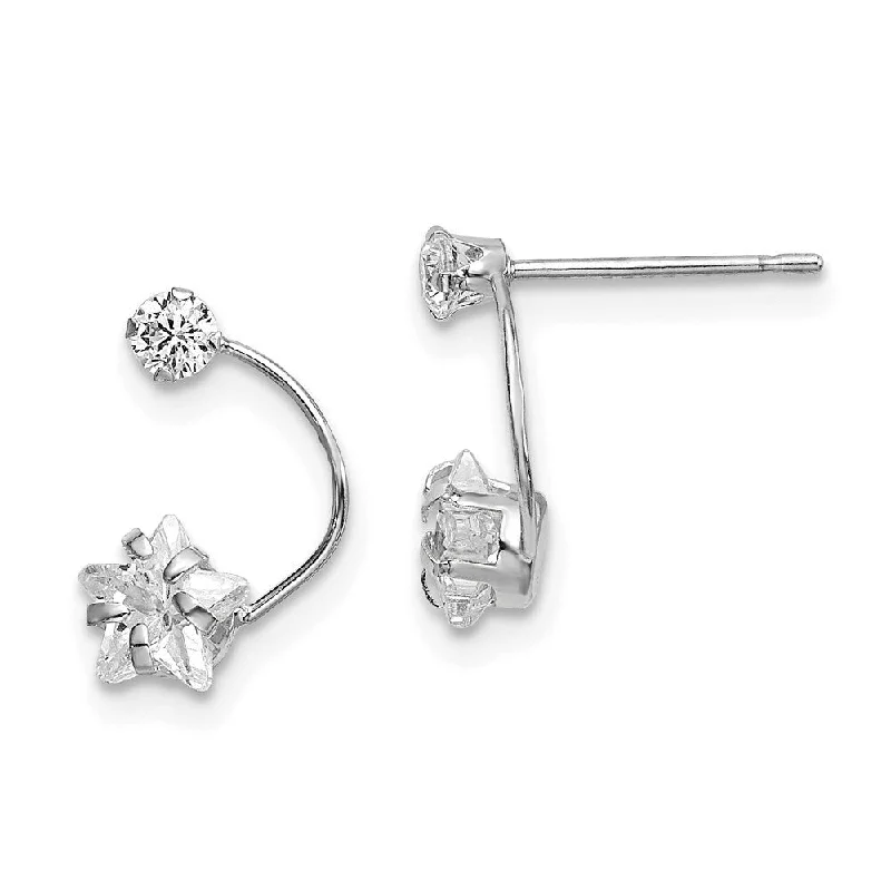 14k White Gold Shooting Star CZ Earrings (L-13 mm, W-5 mm)