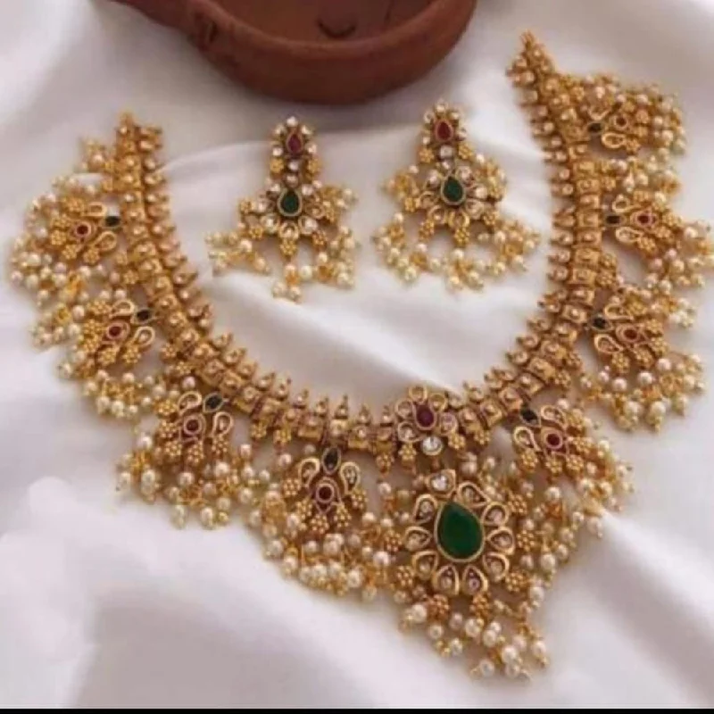 Manisha Jewellery Gold Plated Pota Stone And Pearls Necklace Set