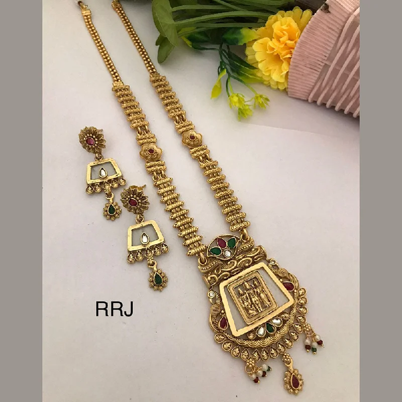 FS Collection Gold Plated Kundan Stone Temple Necklace Set