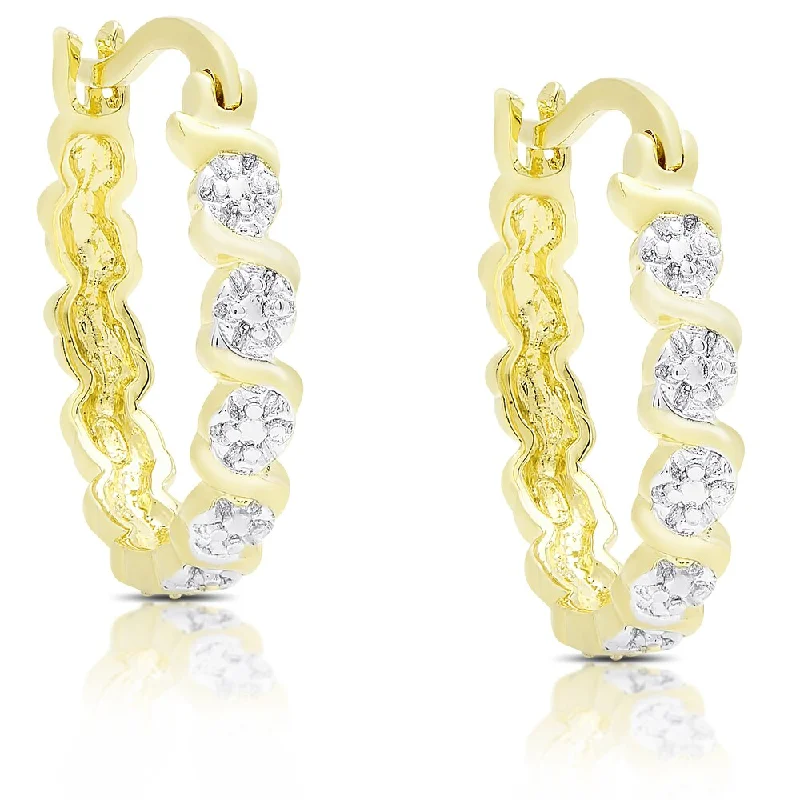 Finesque Gold Overlay Diamond Accent Hoop Earrings