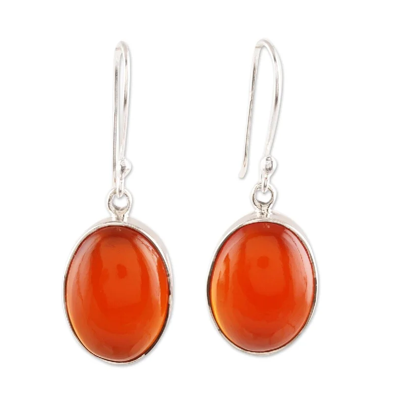 NOVICA Fiery Ovals, Carnelian dangle earrings - 1.4*0.5