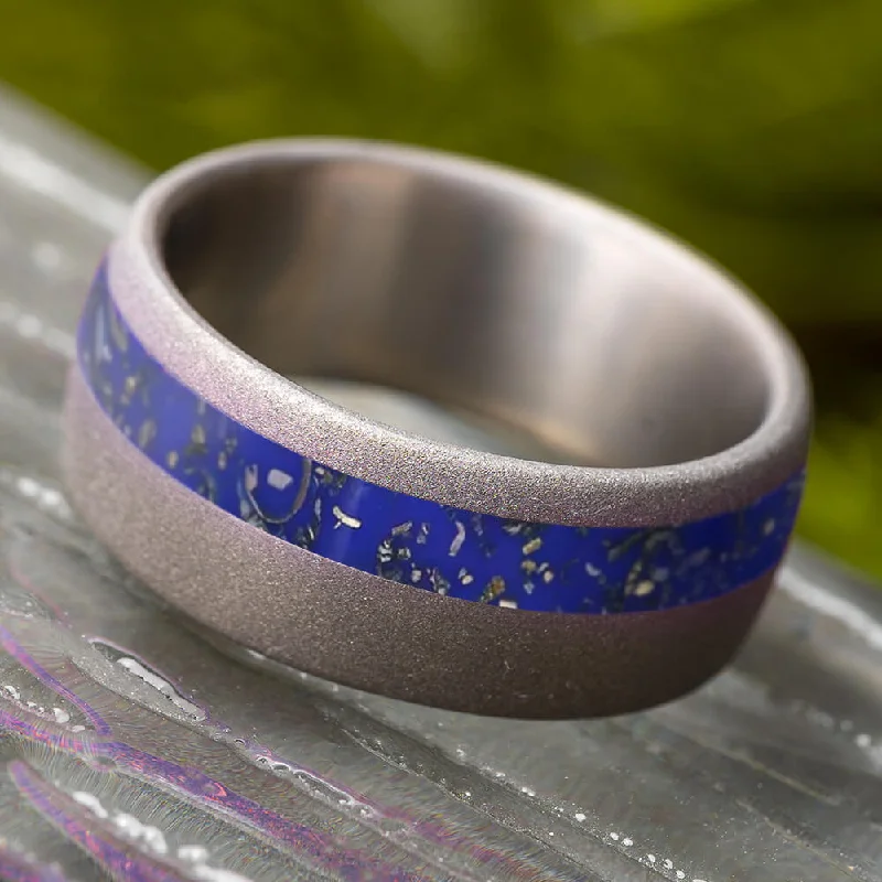 Dark Blue Stardust™ and Sandblasted Titanium Wedding Band