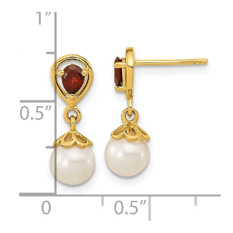 14k Yellow Gold Mozambique Gemstone And FWC Pearl Dangle Earrings (L-16.85 mm, W-6.15 mm)