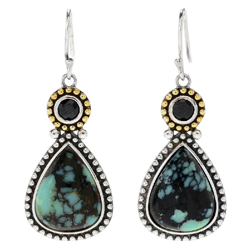 925 Sterling Silver Black Spinel and Green New Lander Drop Earrings