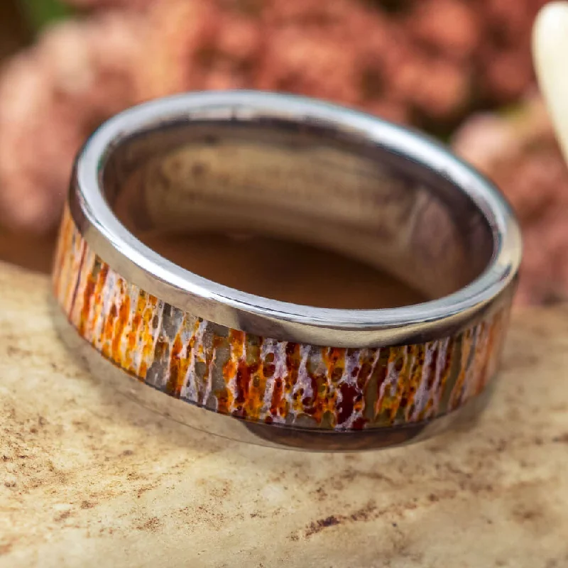 Titanium Ring with Unique Orange Deer Antler