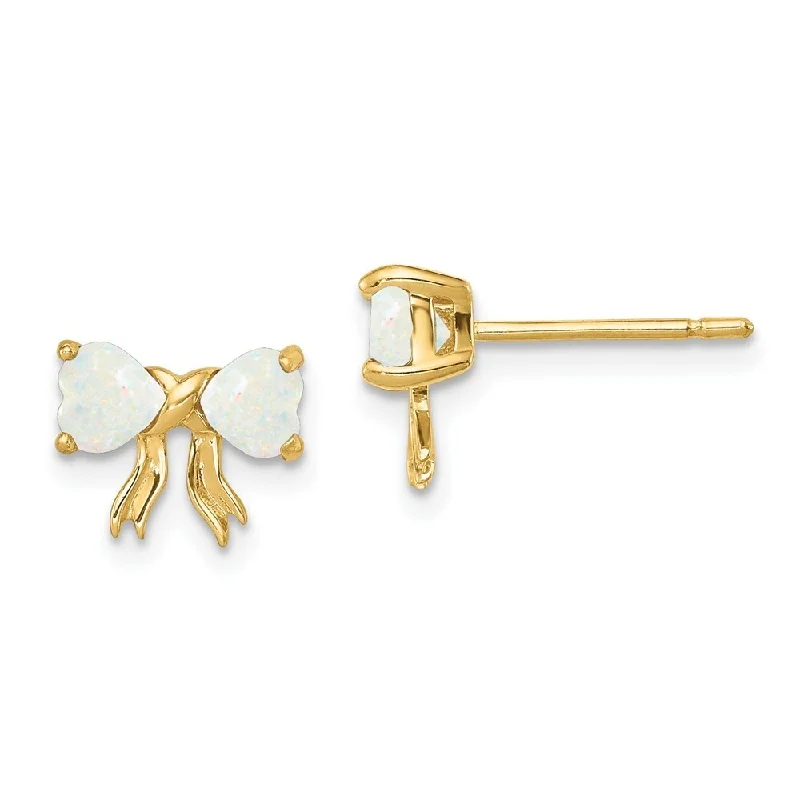 14k Yellow Gold Created Gemstone Bow Stud Earrings (L-7.5 mm, W-9 mm)