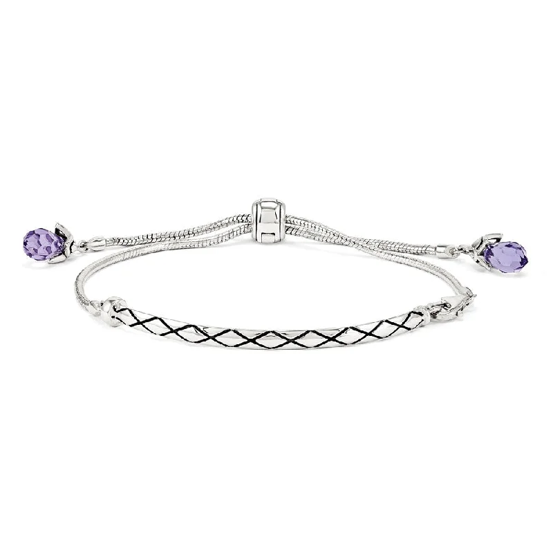 Sterling Silver & Purple Crystal Adjustable Starter Bracelet