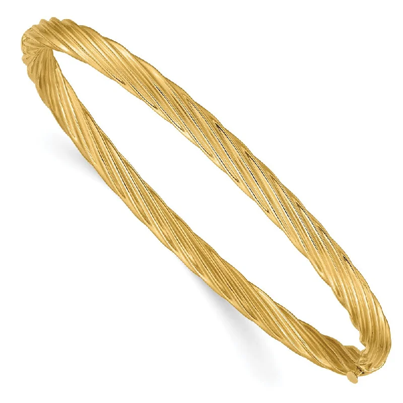 4.5mm 14k Yellow Gold Fancy Swirl Hinged Bangle Bracelet , 8 Inch