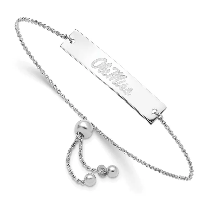 Sterling Silver Rhodium Plated Ole Miss Adjustable Bracelet, 9 Inch