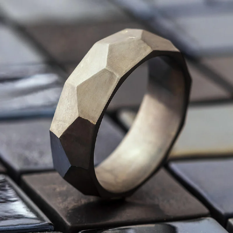 Faceted Custom Profile Titanium Wedding Band