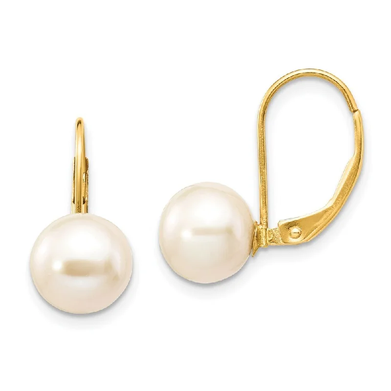 14K Yellow Gold Pearl Drop Earrings w/ Leverback (L-20 mm, W-8.5 mm)