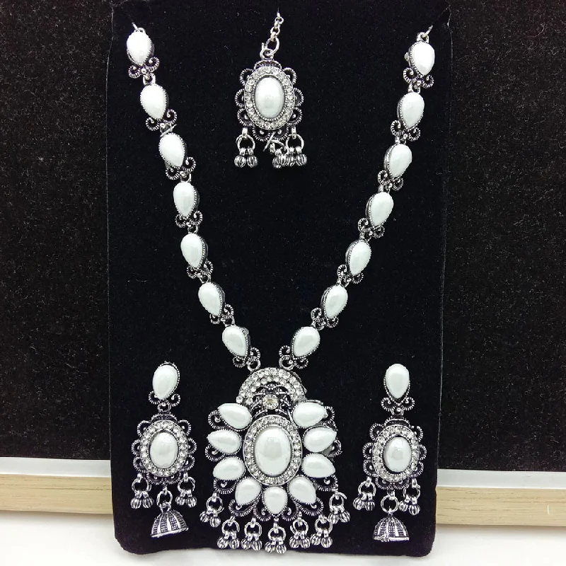 SP Jewellery Oxidised Plated Pearl And Austrian Stone Necklace Set