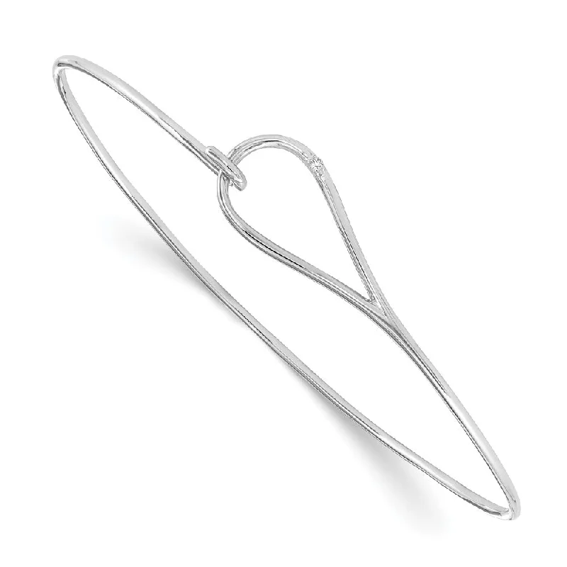 Rhodium Plated Sterling Silver & Diamond Accent Hook Bangle Bracelet