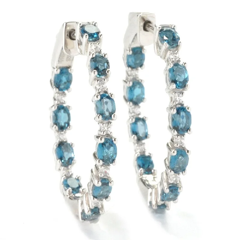 Sterling Silver 1.25-inch Topaz and White Zircon Hoop Earrings