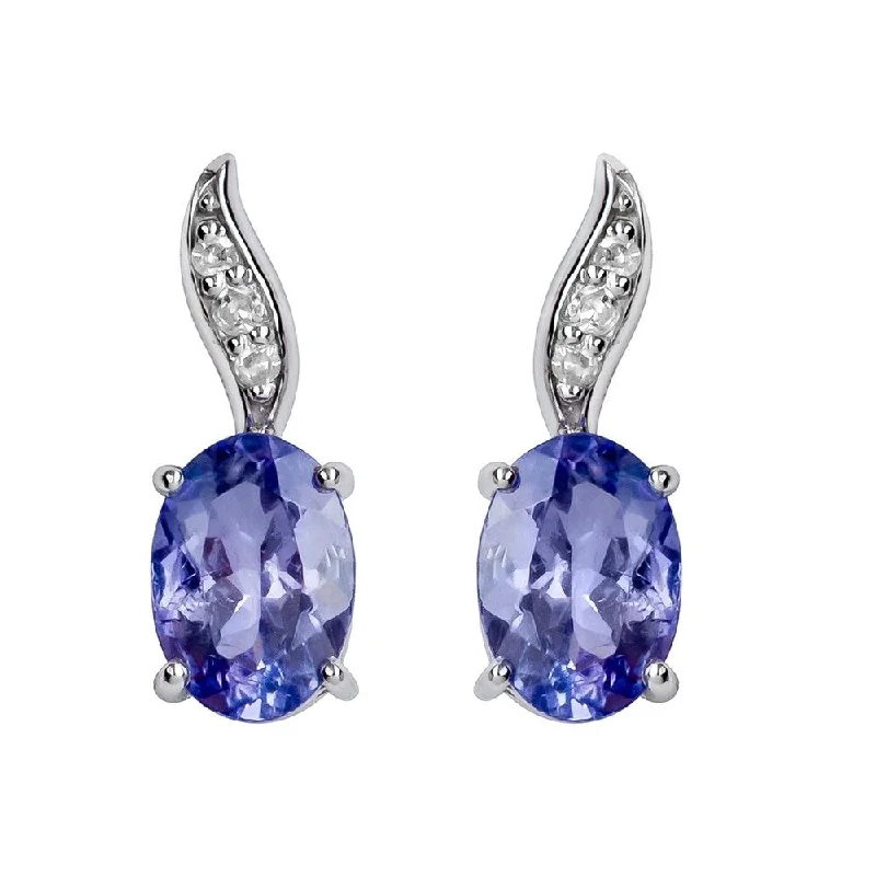 Viducci 10k White Gold Genuine Oval Tanzanite and Diamond Drop Earrings