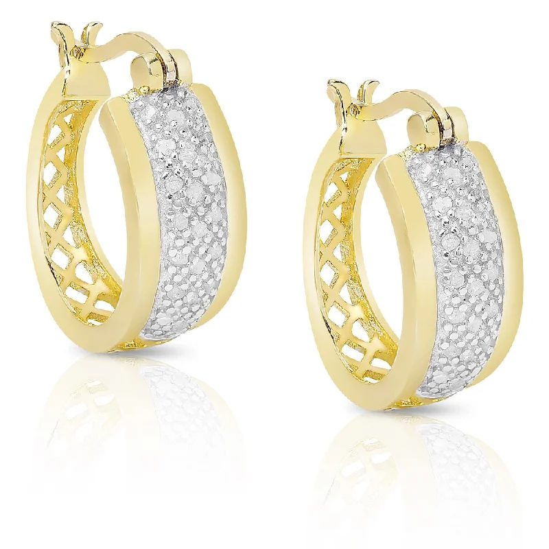 Finesque Sterling Silver or Gold Over Silver 1/4ct TDW Diamond Hoop Earrings