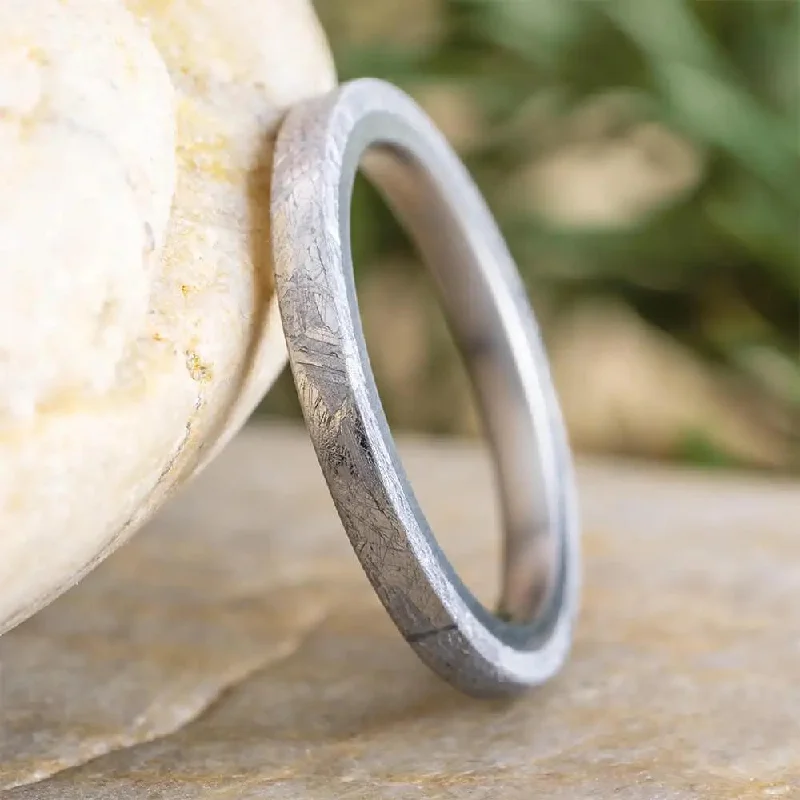 Narrow Meteorite Wedding Band for Women