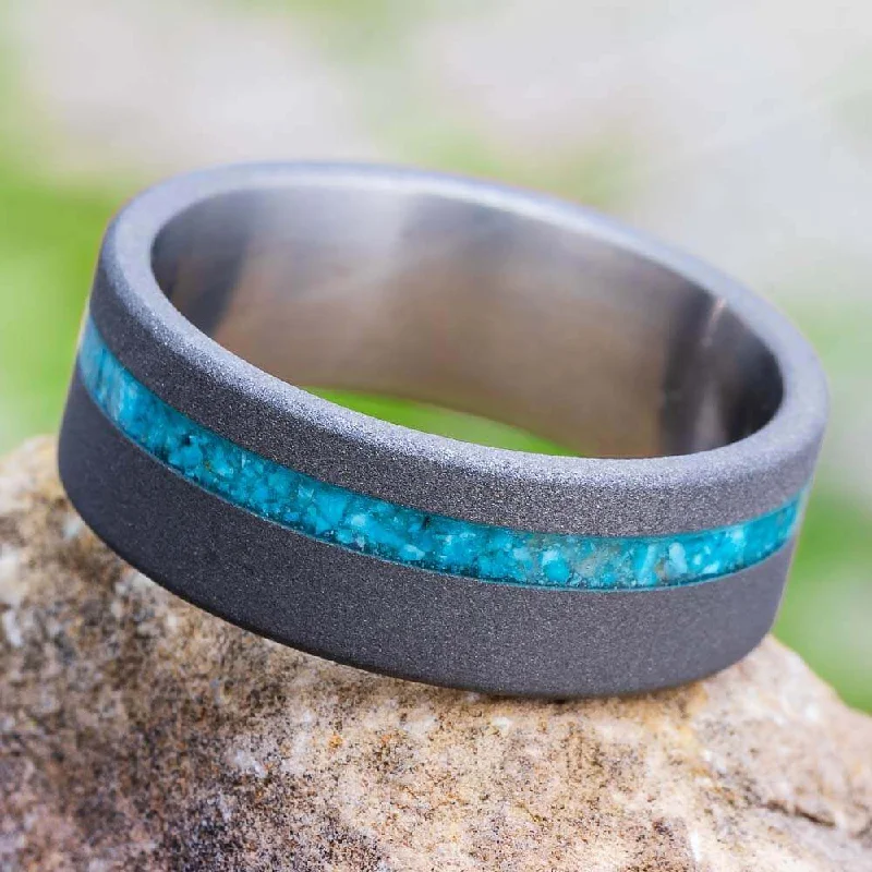 Turquoise Wedding Band With Sandblasted Titanium