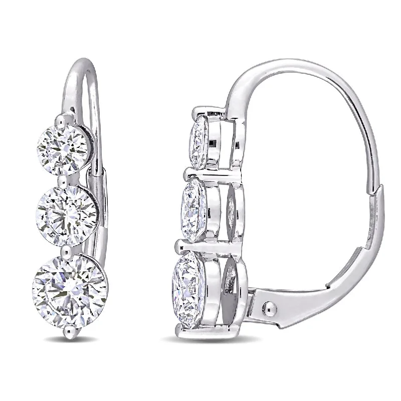 Created Forever 1 3/4ct TW Three-Stone Lab-Grown Diamond Leverback Earrings in 14k White Gold