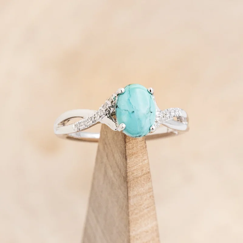 "ROSLYN" - OVAL CABOCHON CUT TURQUOISE ENGAGEMENT RING WITH DIAMOND ACCENTS