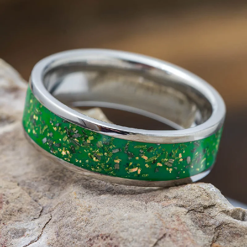 Green Stardust™ Titanium Men's Wedding Band