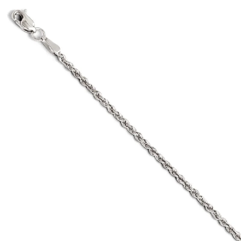 1.75mm 14k White Gold Solid Diamond Cut Rope Chain Bracelet