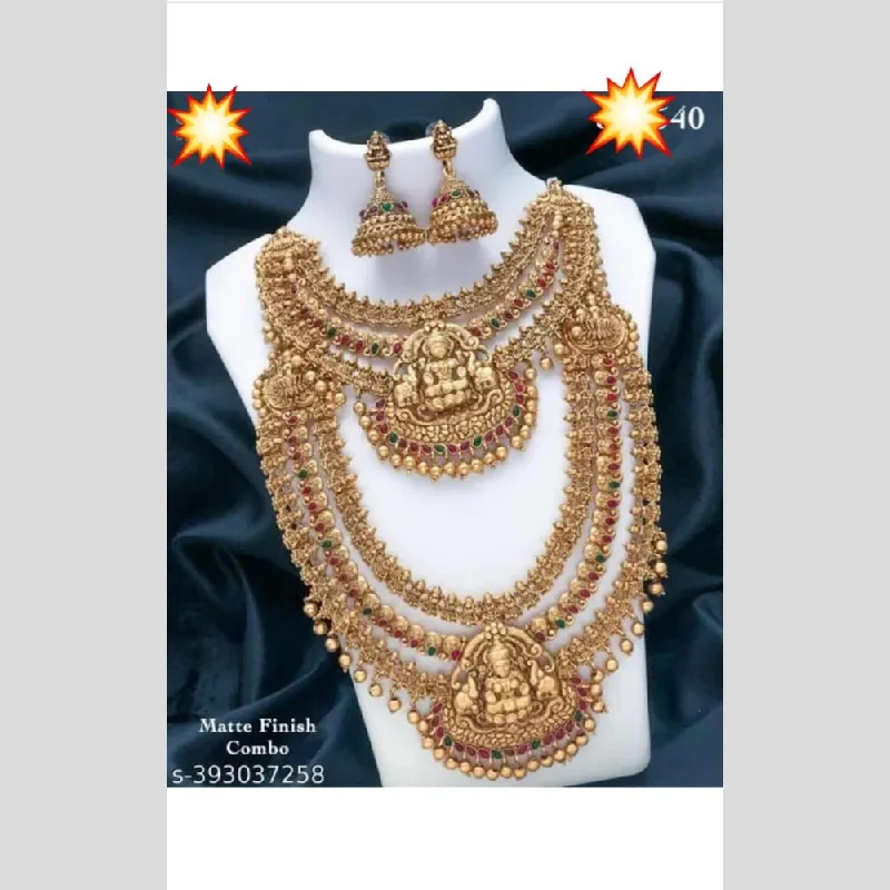 Manisha Jewellery Gold Plated Pota Stone Temple Double Necklace Set