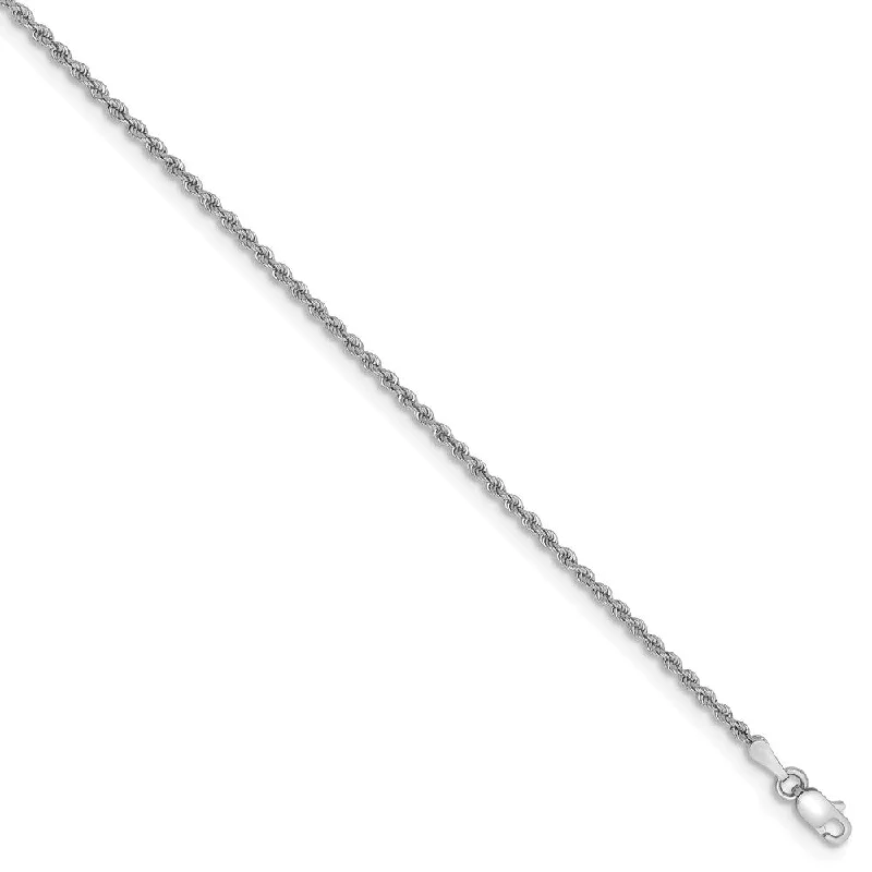 2mm, 14k White Gold, Handmade Solid Rope Chain Bracelet, 7 Inch