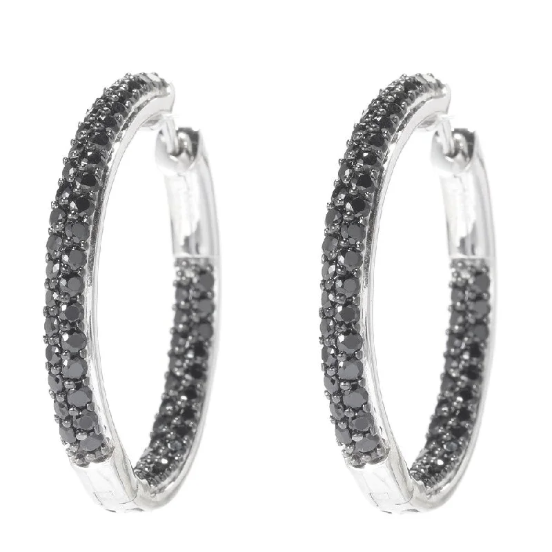 Sterling Silver 1.25" Black Spinel Inside-out Hoop Earrings