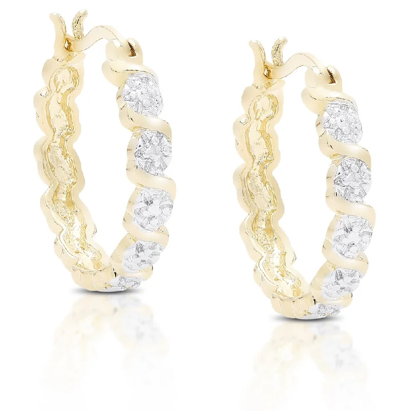 Finesque Gold Over Sterling Silver Diamond Accent Hoop Earrings