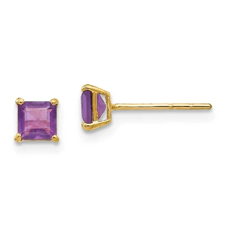 14k Yellow Gold Gemstone Square Stud Earrings (L-4 mm, W-4 mm)