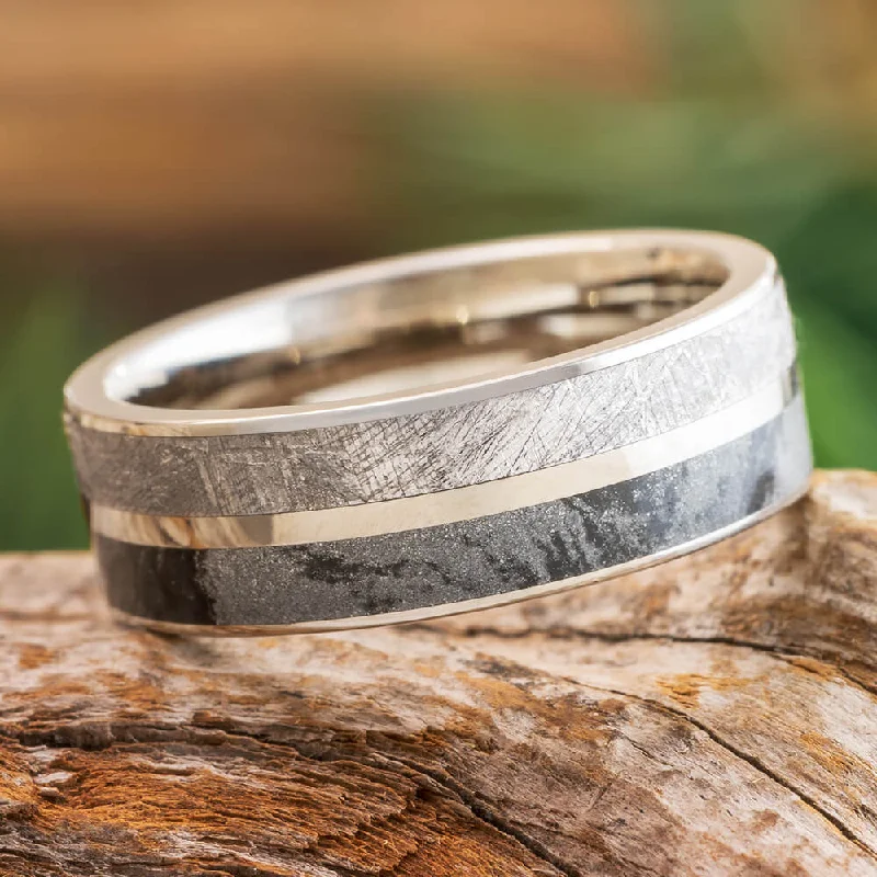 Titanium Wedding Band with Composite Mokume and Meteorite