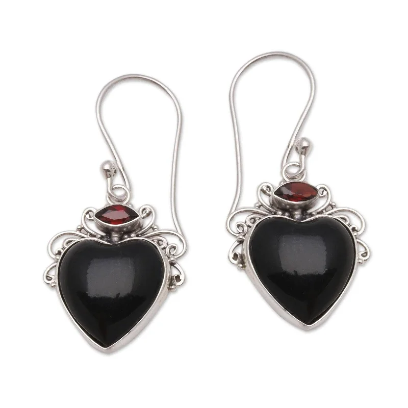 NOVICA Dark Passion, Garnet and horn dangle earrings - 1.7*0.7