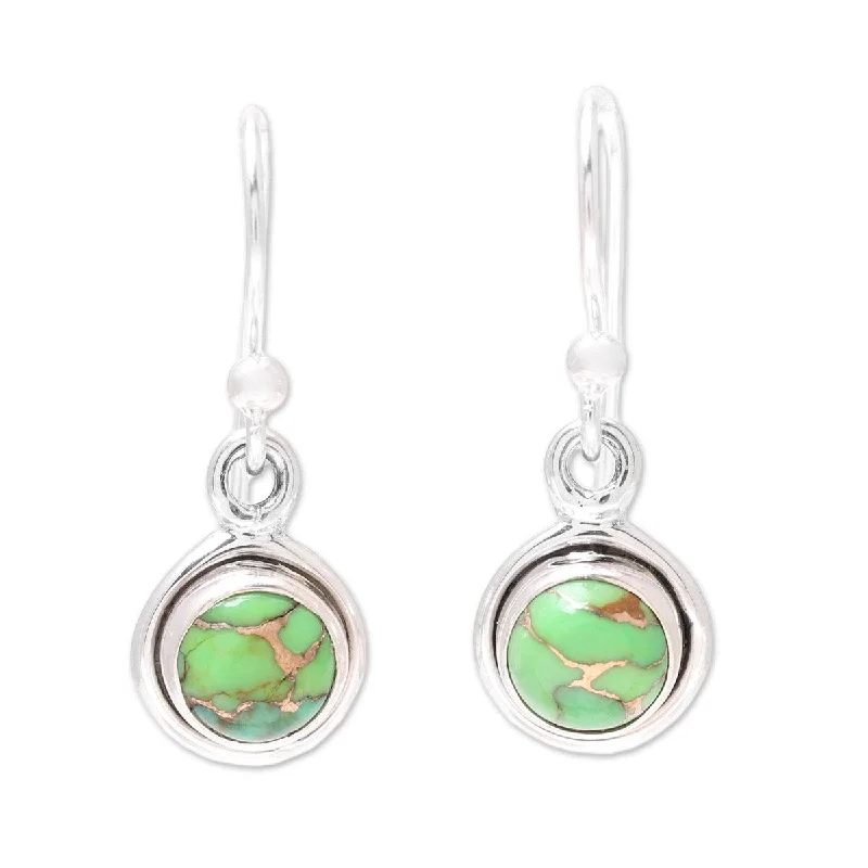 NOVICA Adorable Moon in Green, Sterling silver and composite turquoise dangle earrings - 0.9*0.3