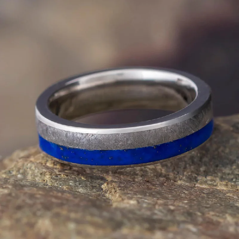 Men's Wedding Band with Lapis Lazuli and Gibeon Meteorite