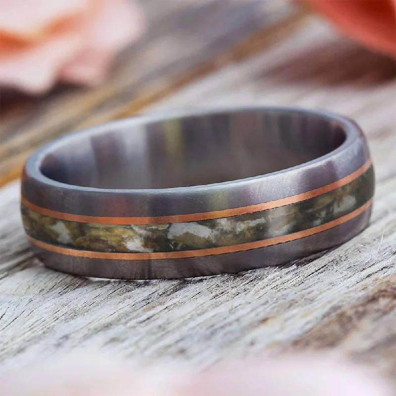 Golf Tee Wedding Band with Rose Gold Pinstripes