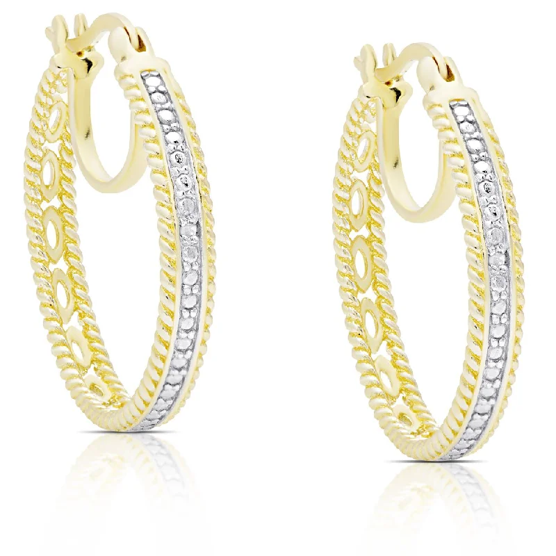 Finesque Gold Over Sterling Silver Diamond Accent Double Hoop Earrings