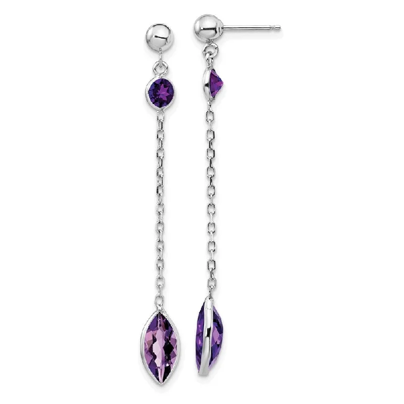 14k White Gold Gemstone Dangle Earrings (L-47 mm, W-5 mm)