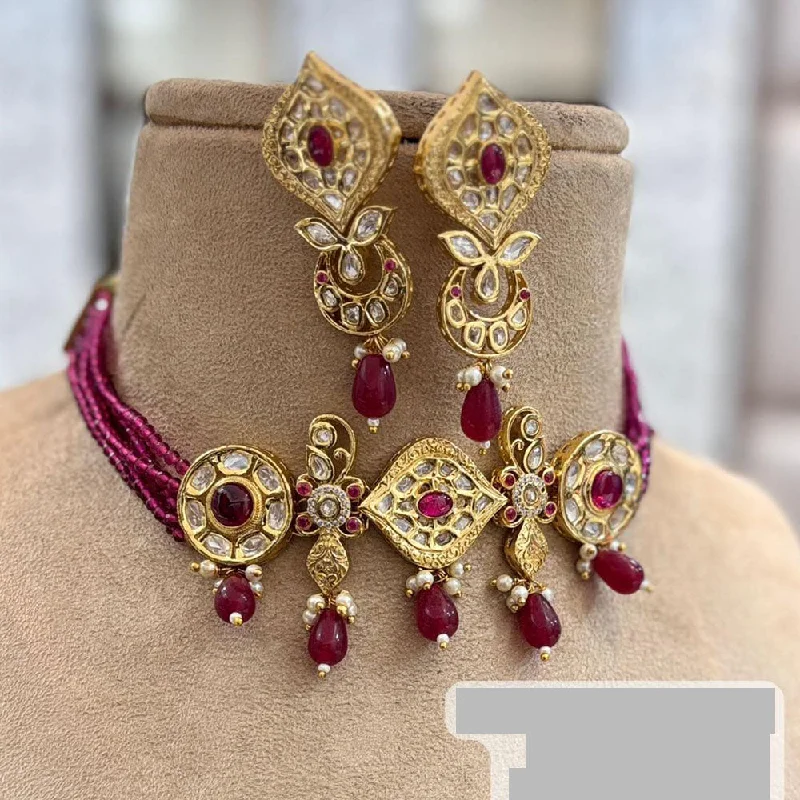 Jewel Addiction Gold Plated Kundan Stone And Pearls Choker Necklace Set