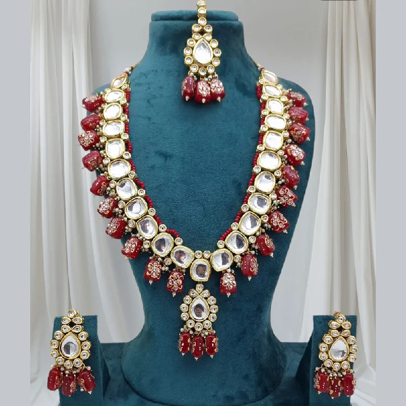 JCM Gold Plated Kundan Stone And Beads Necklace Set