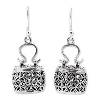 Handmade Sterling Silver 'Evening Bag' Dangle Earrings (Thailand)