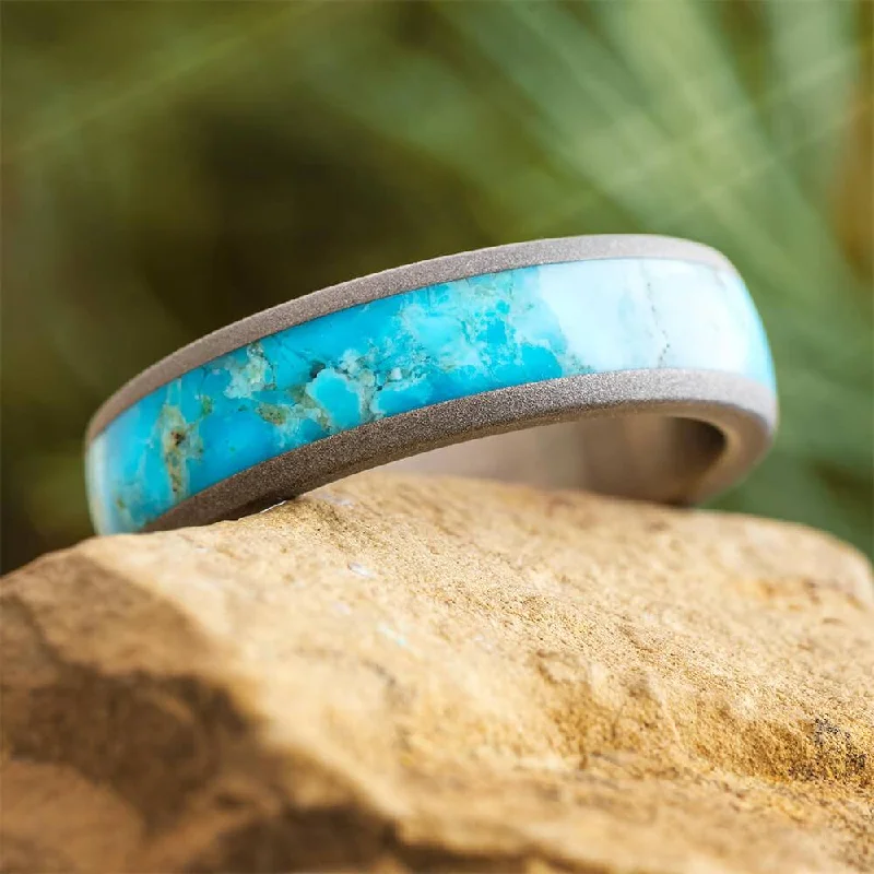 Turquoise Wedding Band in Sandblasted Titanium