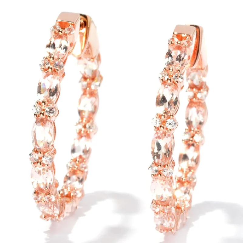 Rose Goldplated Silver Morganite and Created White Sapphire Hoop Earrings